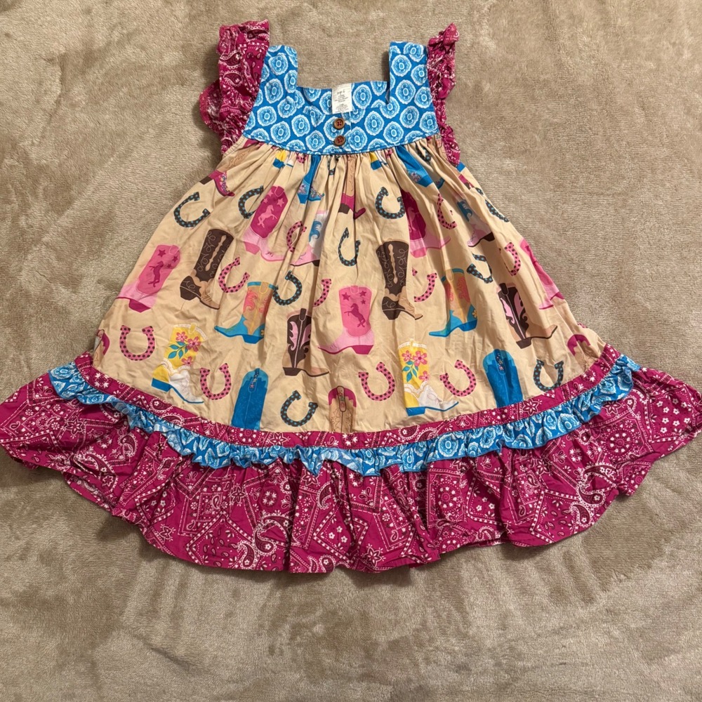 Eleanor Rose Girls Western Cowboy Boot Bandana Ruffle Dress Size 6